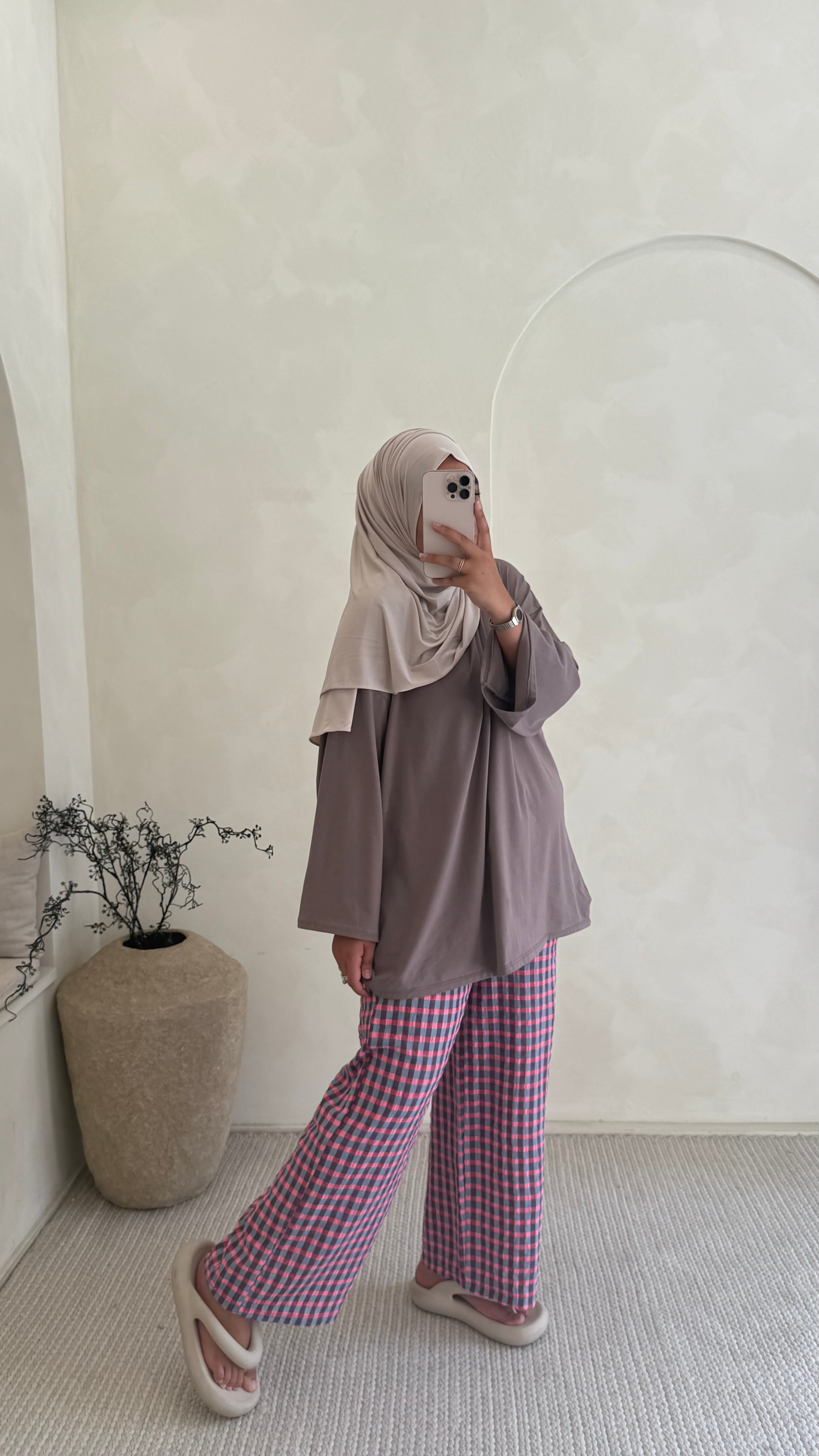 Pantalon Vanina gris & rose