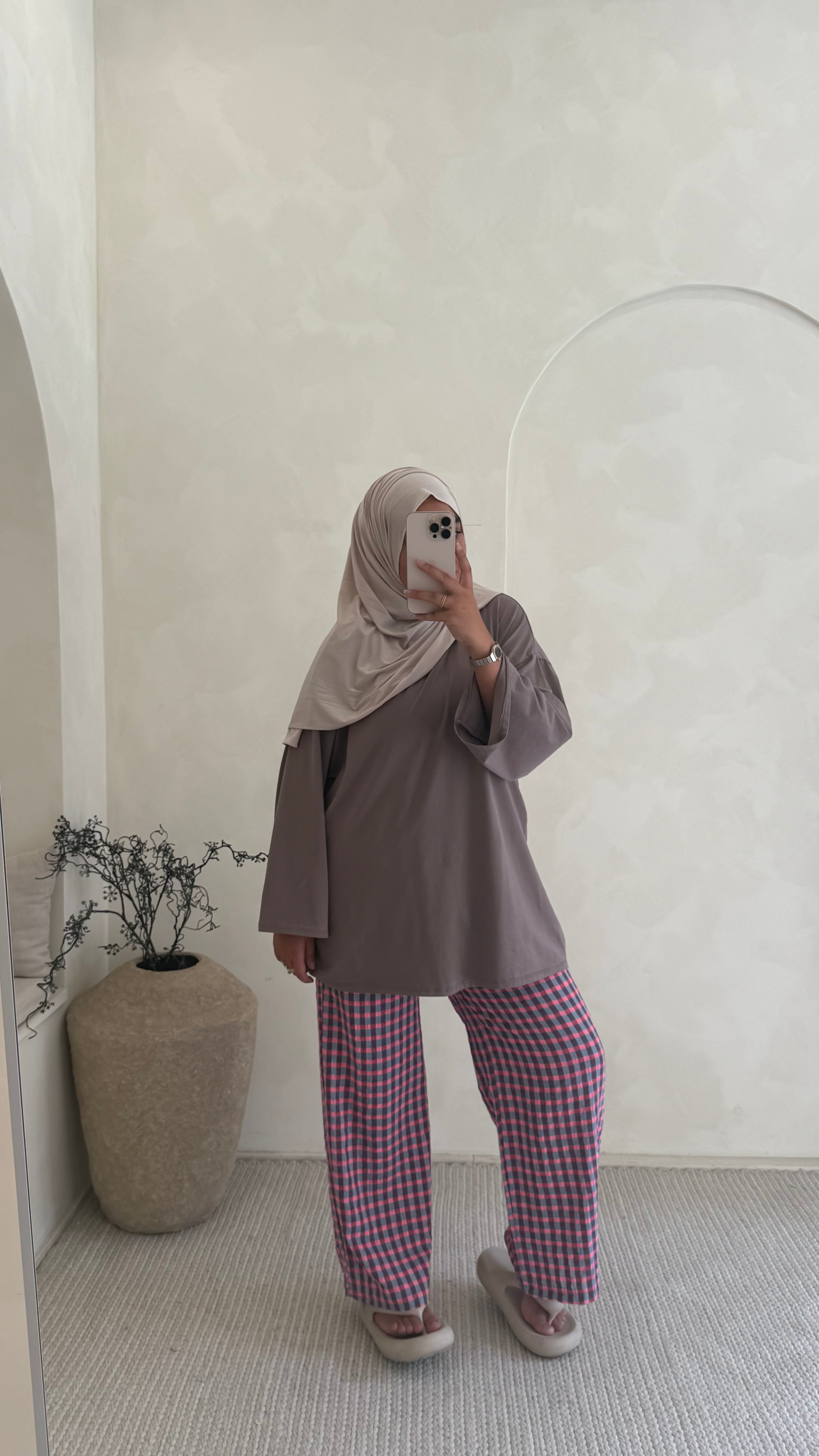 Pantalon Vanina gris & rose