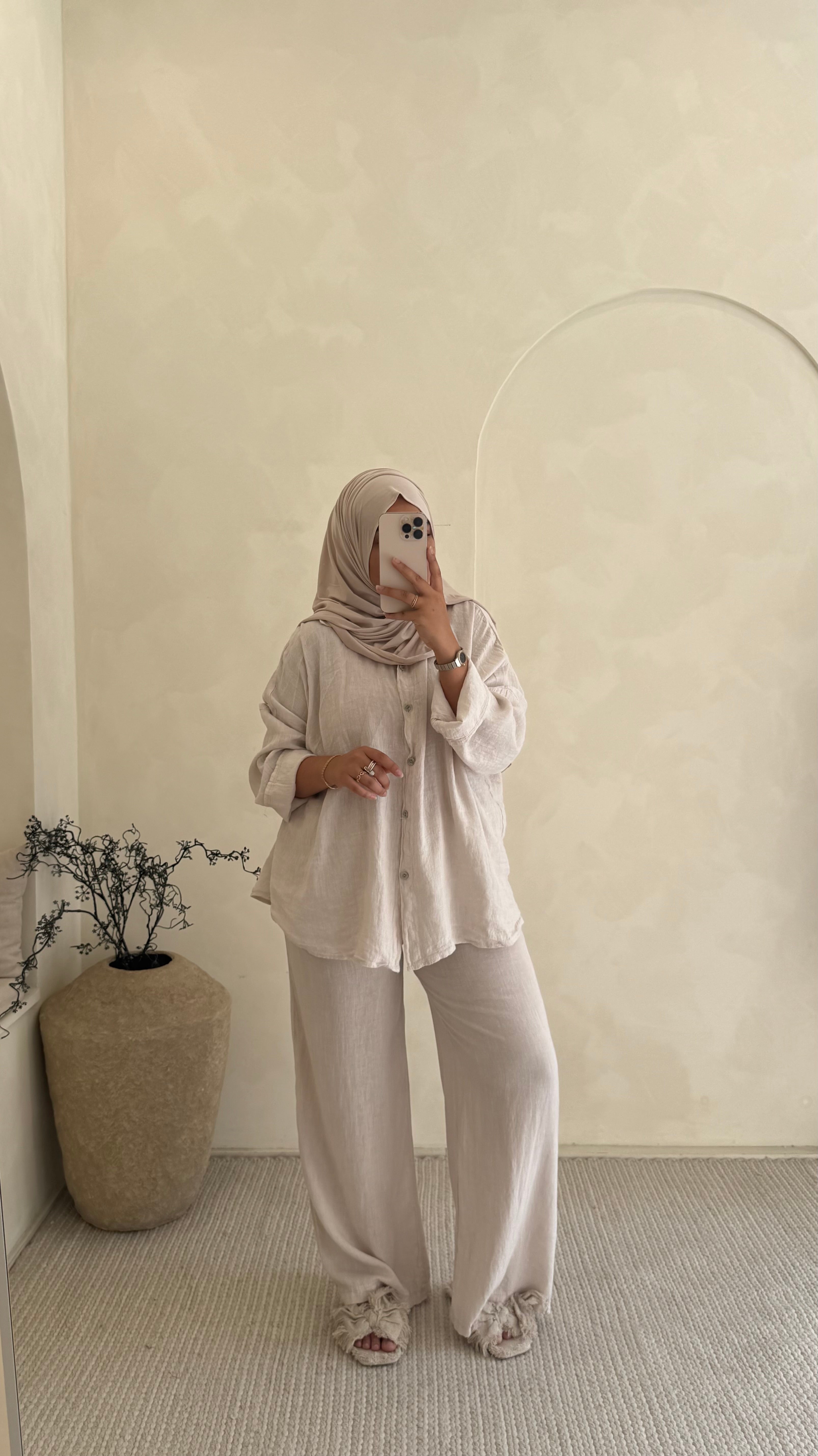 Pantalon en lin beige