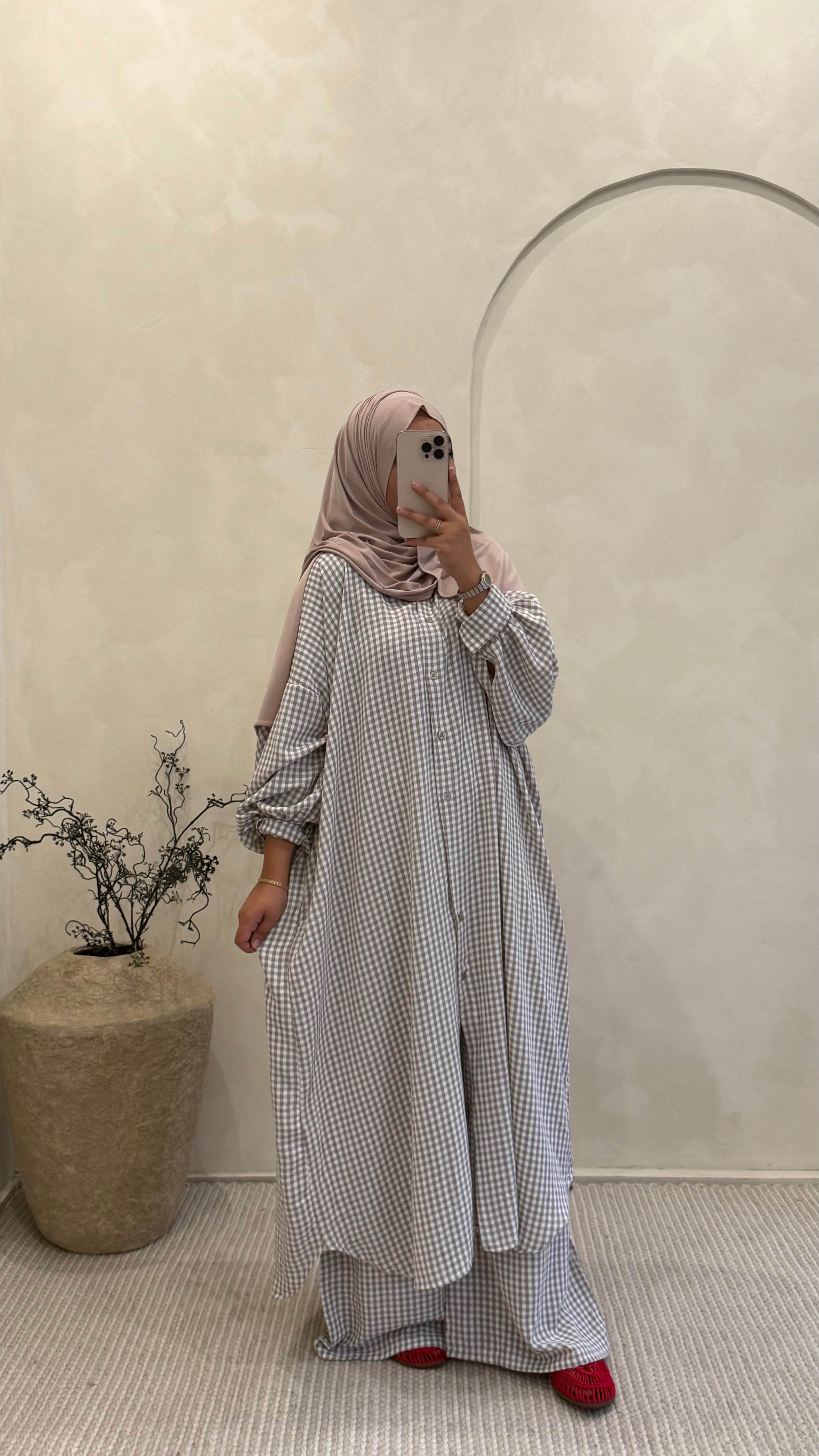 Ensemble Fyrielle carreaux Beige