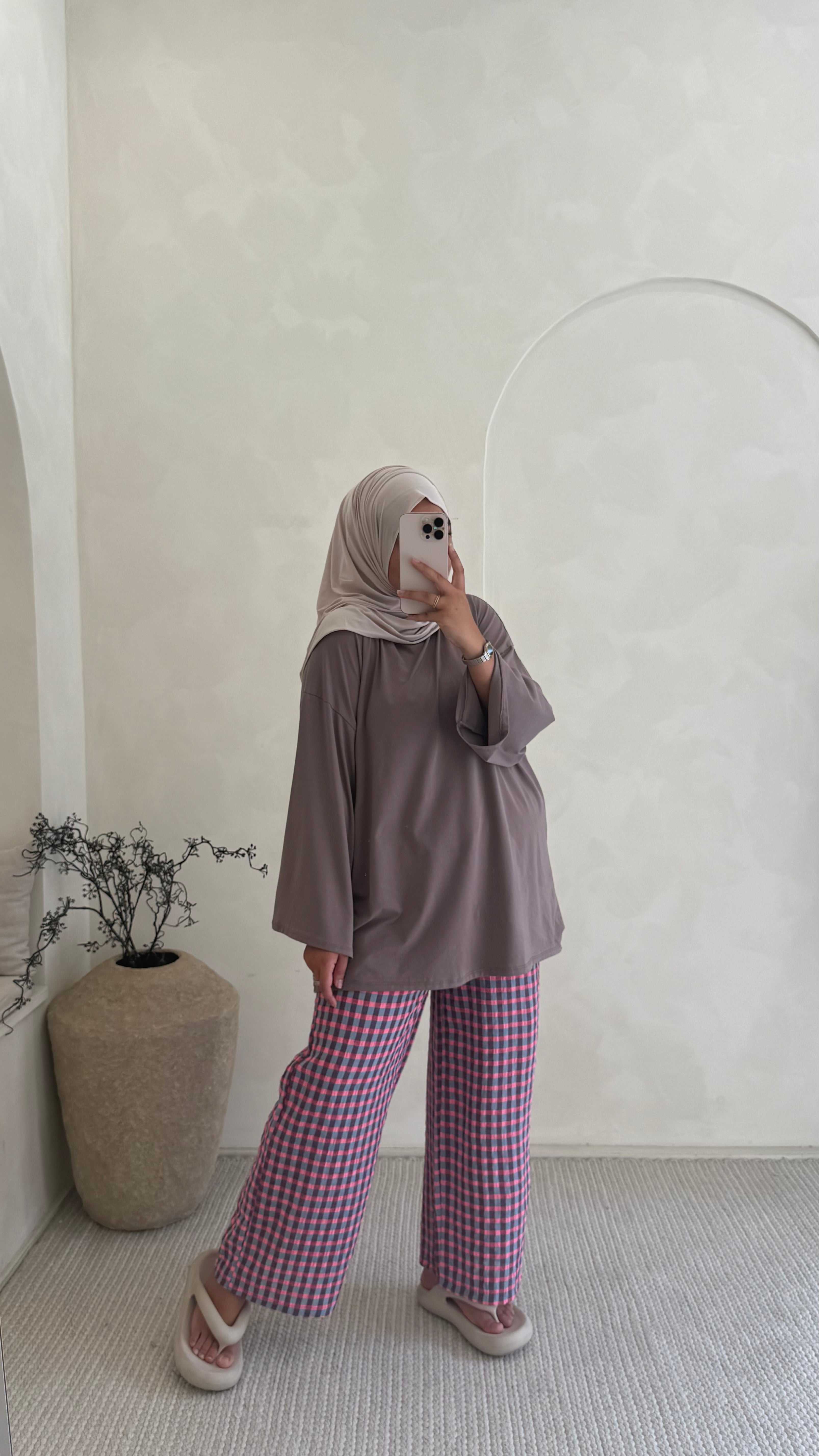 Pantalon Vanina gris & rose