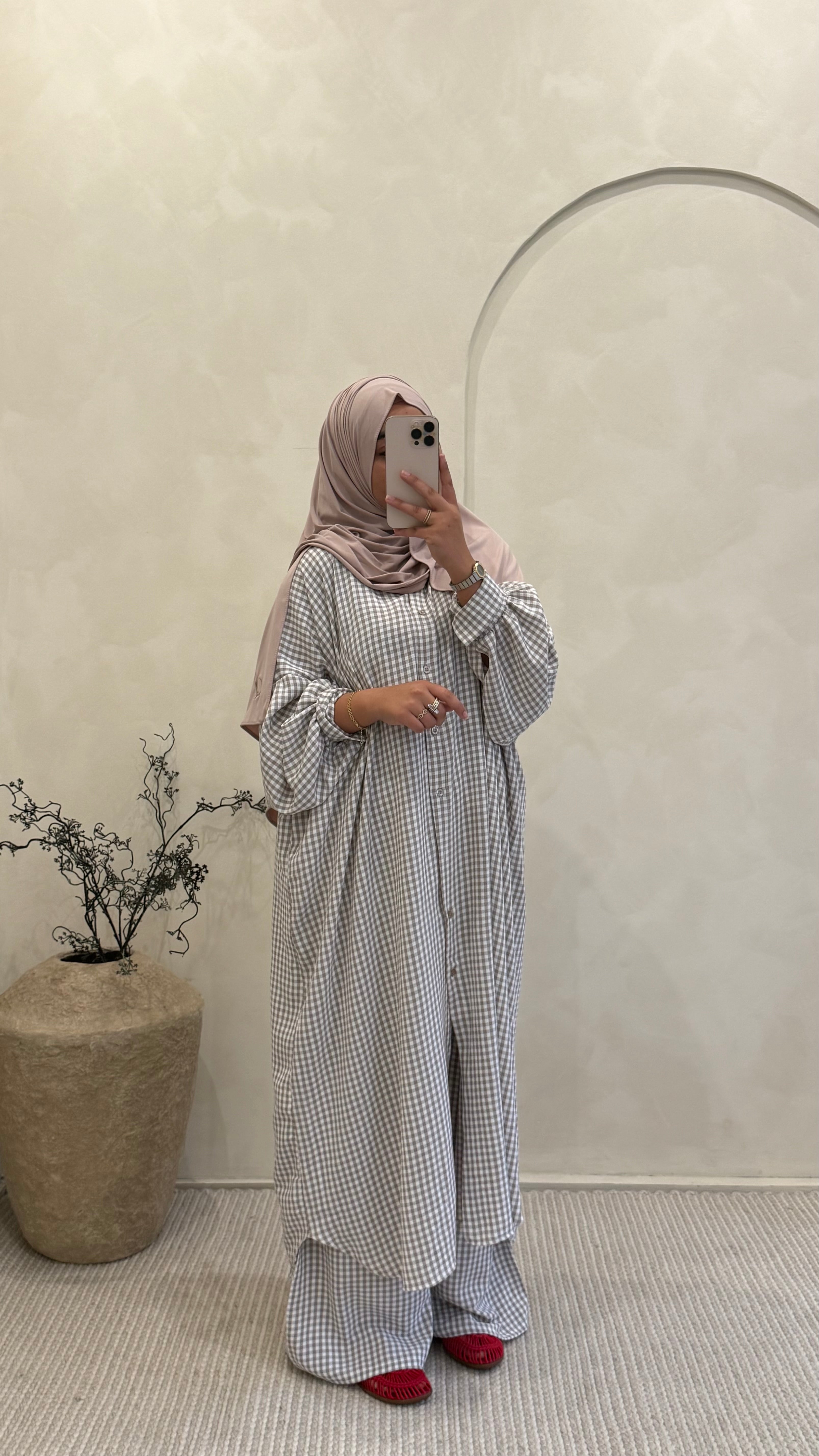 Ensemble Fyrielle carreaux Beige