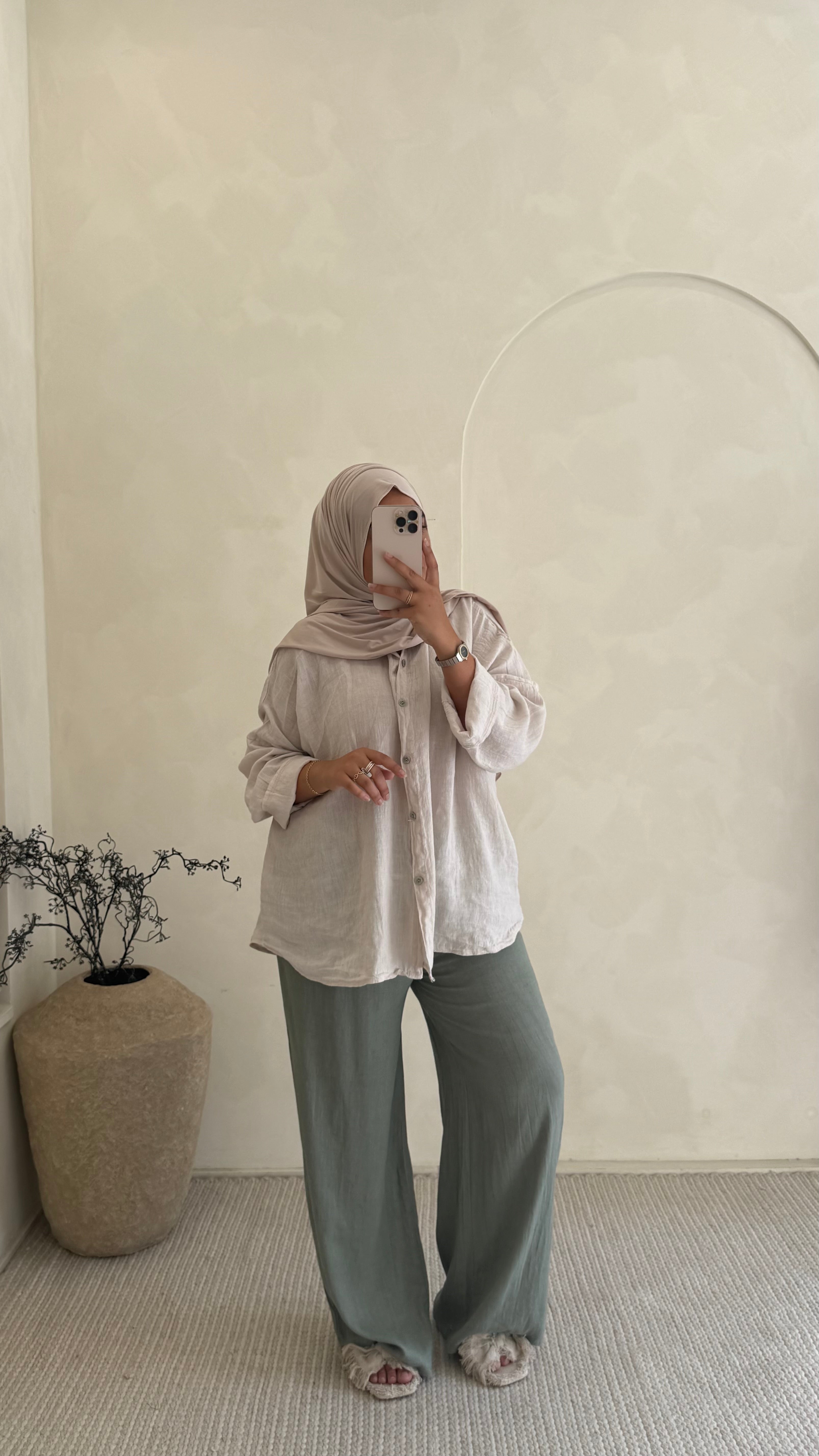 Pantalon en lin kaki