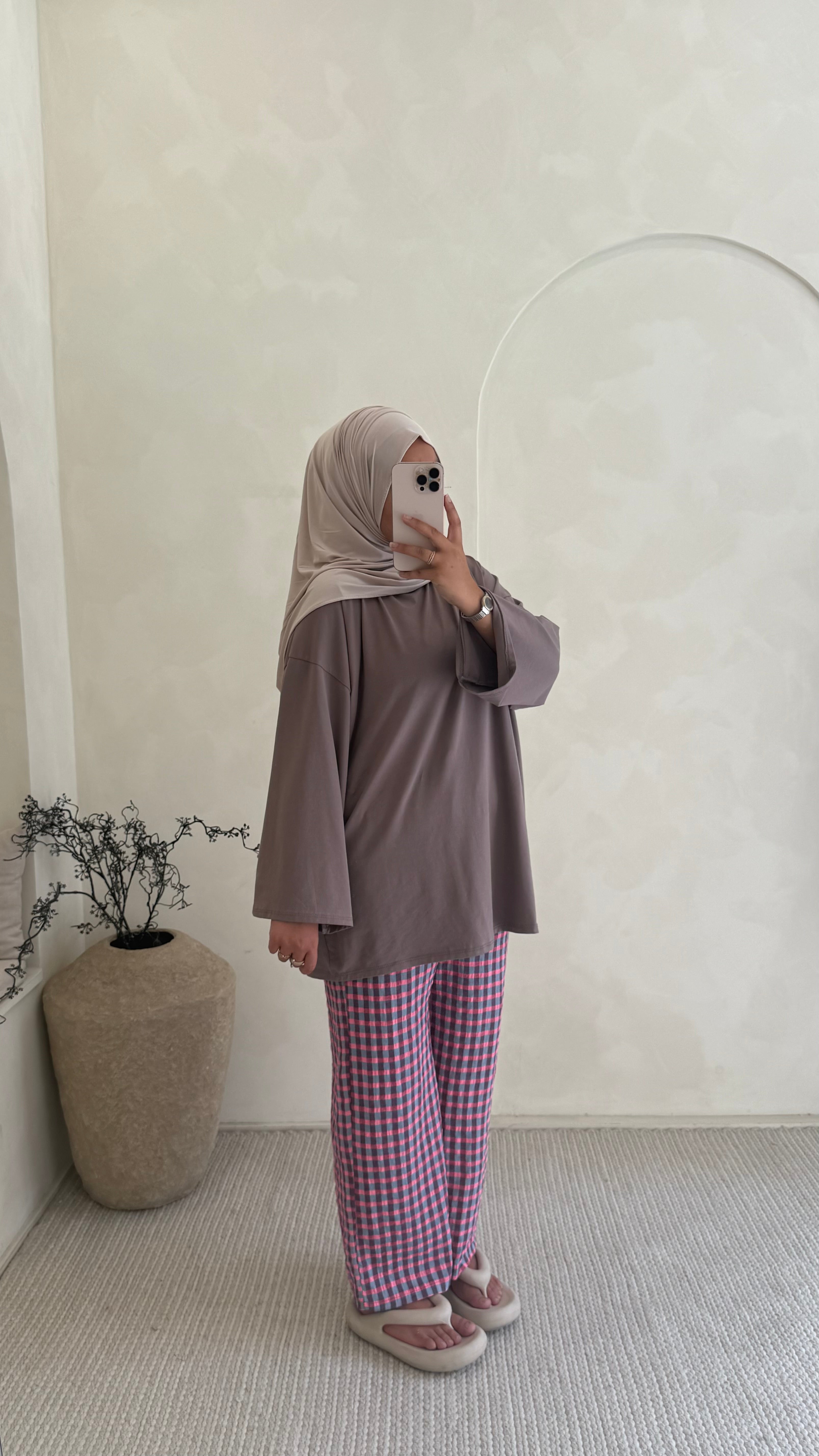 Pantalon Vanina gris & rose